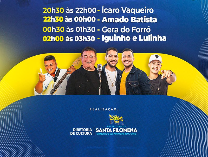 Santa Filomena se prepara para a maior festa de sua história; no palco, Amado Batista e outros artistas; quinta 29/set