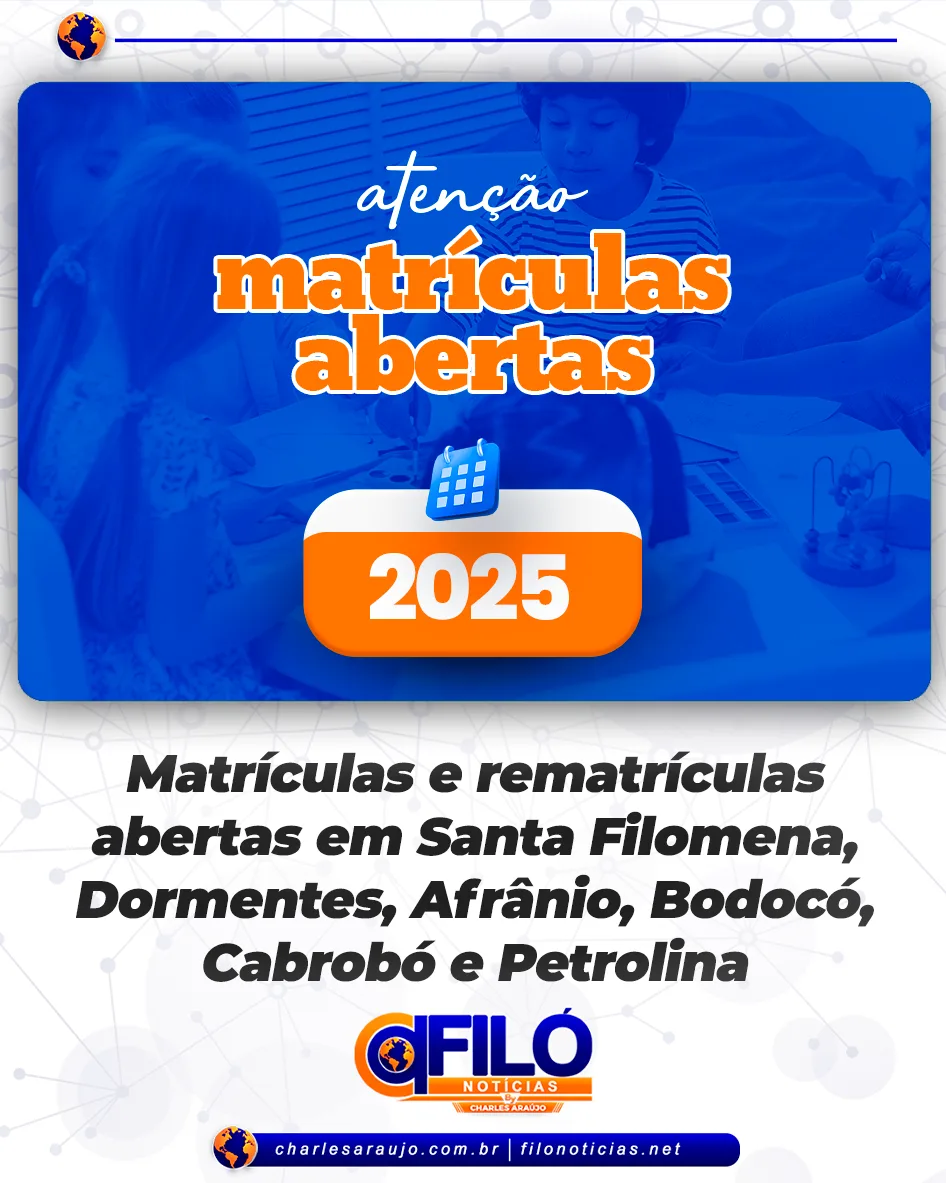 Matrículas e rematrículas abertas em Santa Filomena, Dormentes, Afrânio, Bodocó, Cabrobó e Petrolina